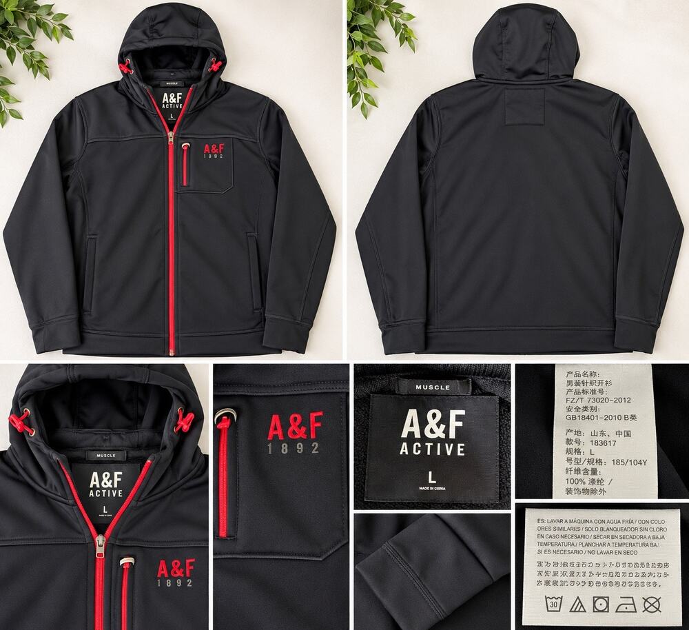 Abercrombie & Fitch y2k Active Muscle L navy blue & Red Full Zip Hooded Jacket